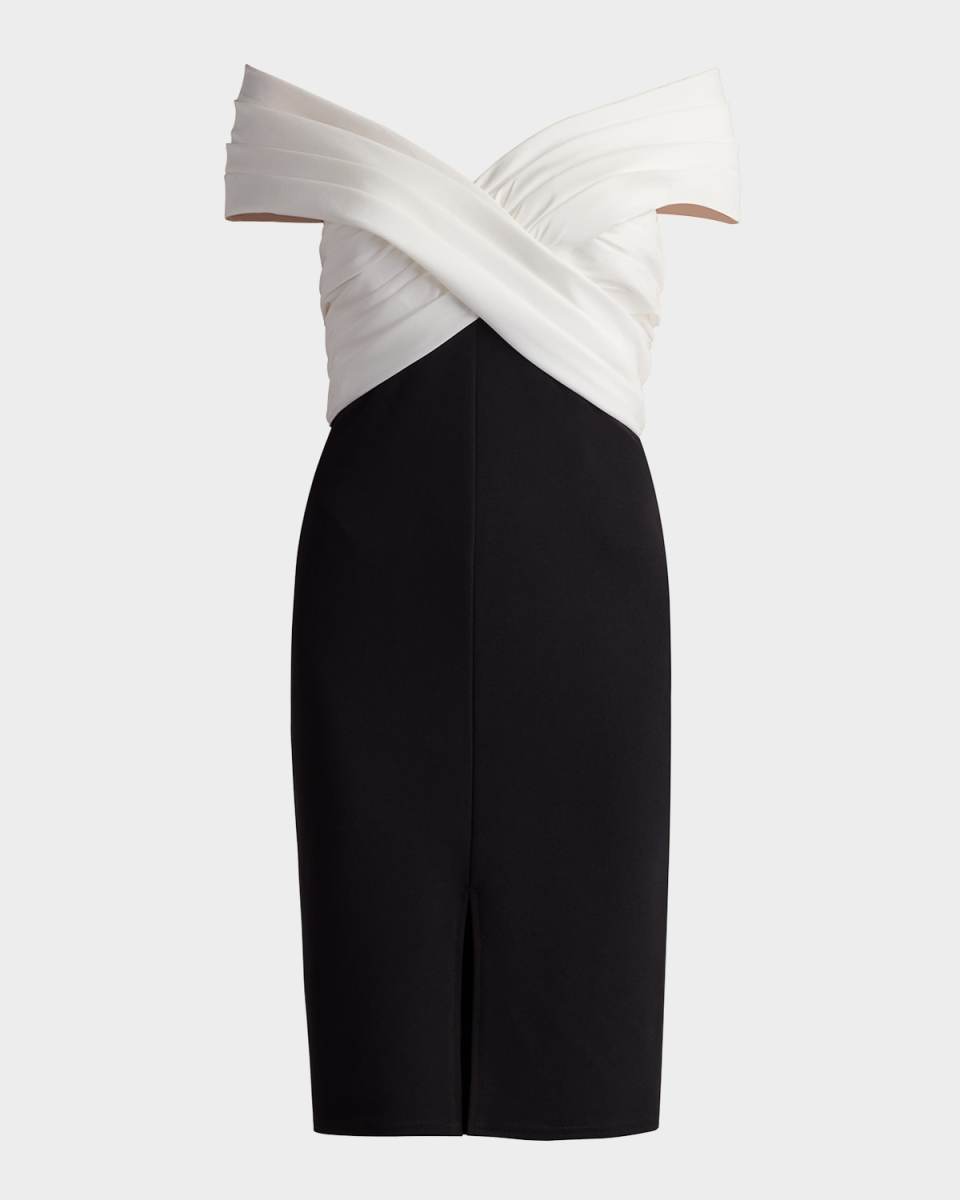 Pleated Two-Tone Crepe & Taffeta Dress